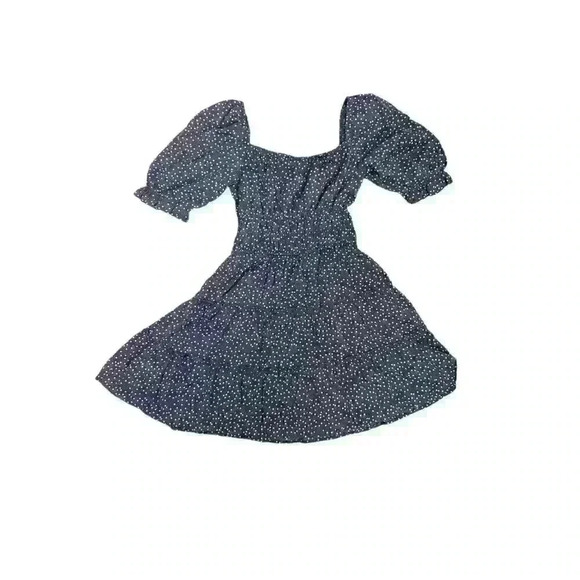 Mi‎ Ami Grey & White Puffy Sleeve Dress w/Rouched Waist Size Medium - Picture 3 of 7